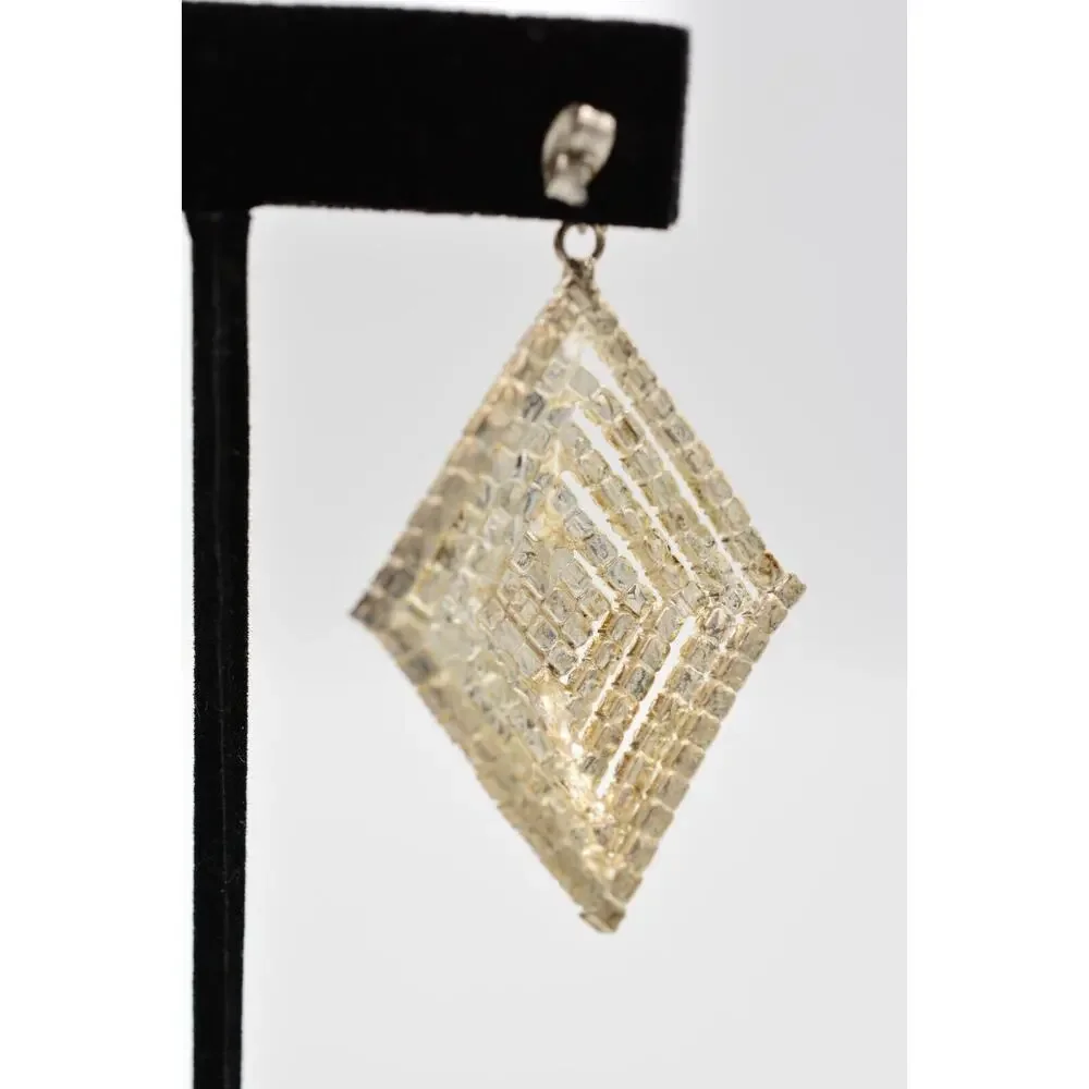 Vintage Crystal Earrings Dangle Prong Rhinestone Silver Sparkling 1990s 9L